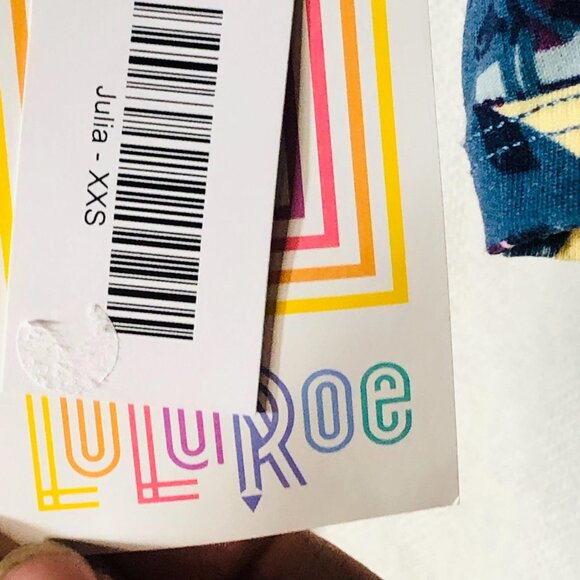 LuLaRoe Julia dress short sleeve geometric blue & pink size xxs new READ - Picture 3 of 12